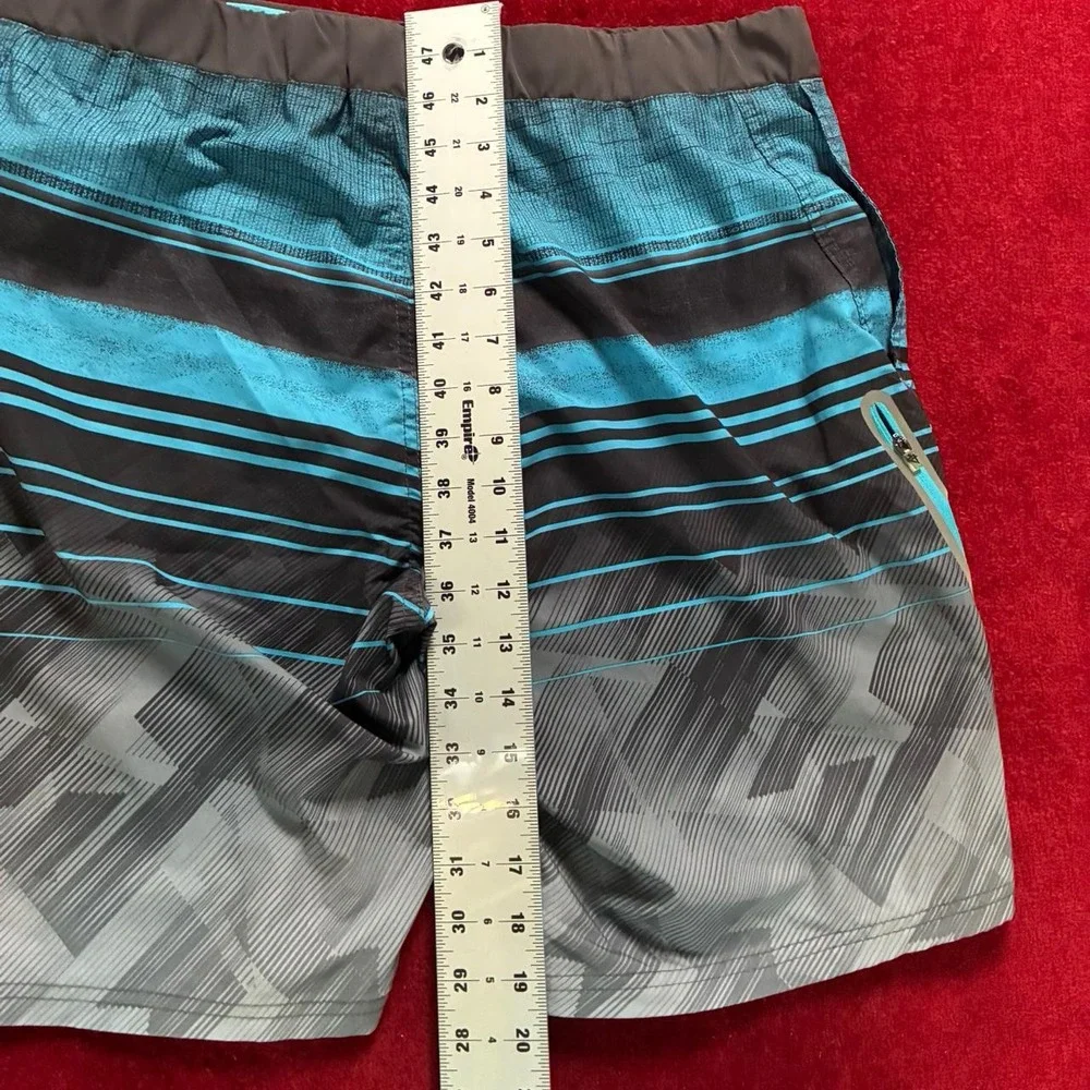 ZeroXposur Mens Swim Trunks Teal Black Grey Striped Board Shorts Size Medium